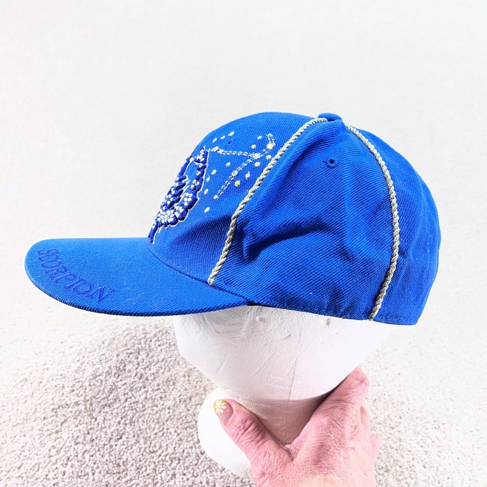 Leader Scorpion Fitted Hat Mens Medium Blue Rhinestone Y2K Rope Piping Cap - Picture 2 of 8